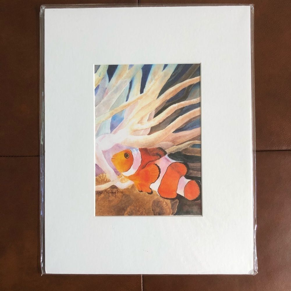 Clownfish In The Anemones Watercolor Matted